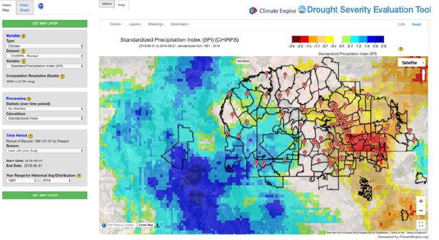 Screen capture of the Drought Severity Evaluation Tool